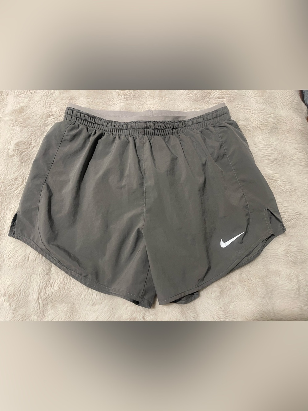 Nike Women’s Tempo Grey Athletic Running Shorts with White Swoosh